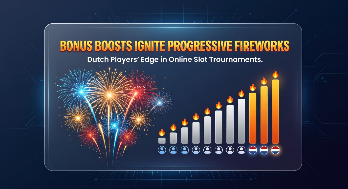 Nederlandse spelers vieren een bonusboost-win in een online slottoernooi, met vuurwerk-effecten rond een exploderende progressieve jackpotmeter
