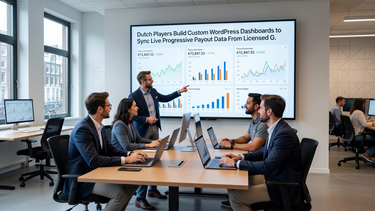 Detailopname van een WordPress dashboard dat live progressieve uitbetalingsdata weergeeft vanuit gelicentieerde gokaanbieders