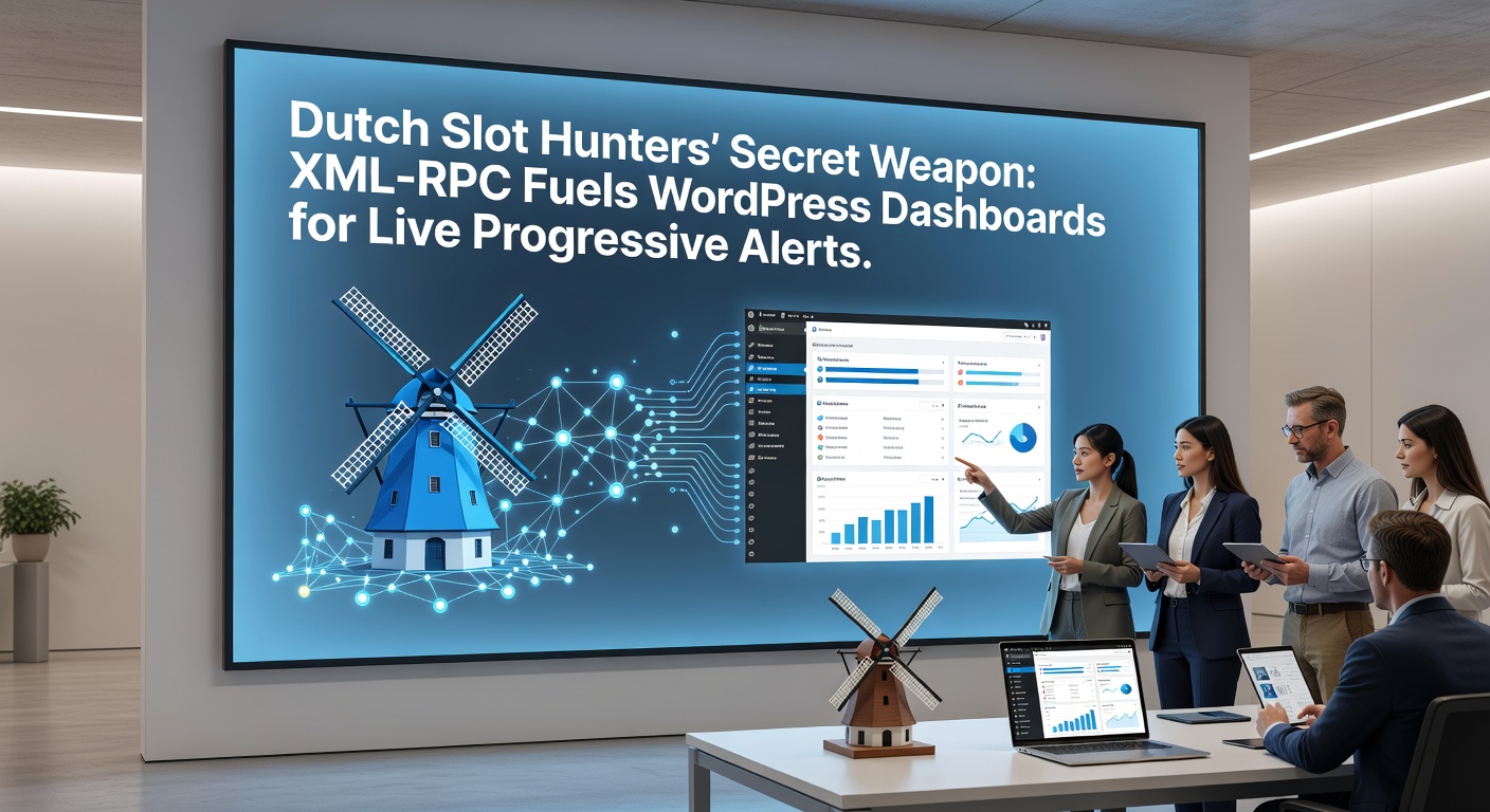 Schermafbeelding van een WordPress-dashboard met live progressieve jackpot-meldingen, aangedreven door XML-RPC-integratie voor Nederlandse slotjagers