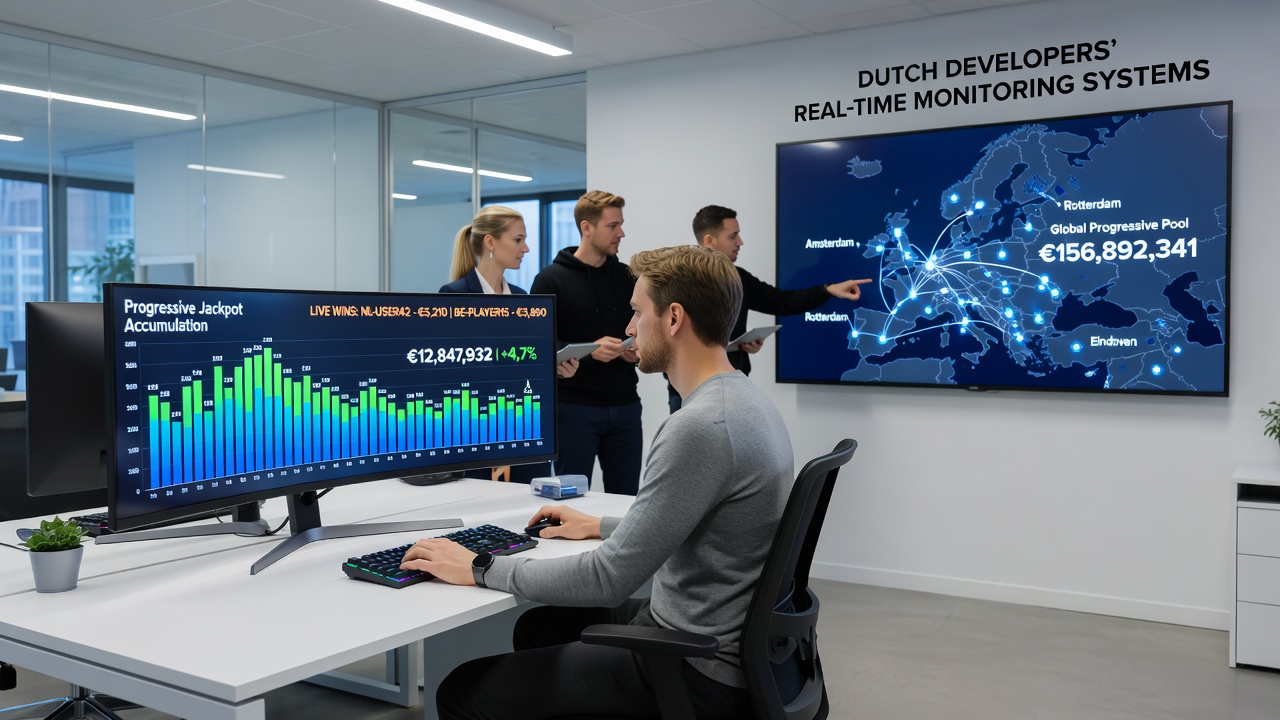 Detailopname van een Nederlandse serverruimte waar progressieve jackpotdata wordt verwerkt