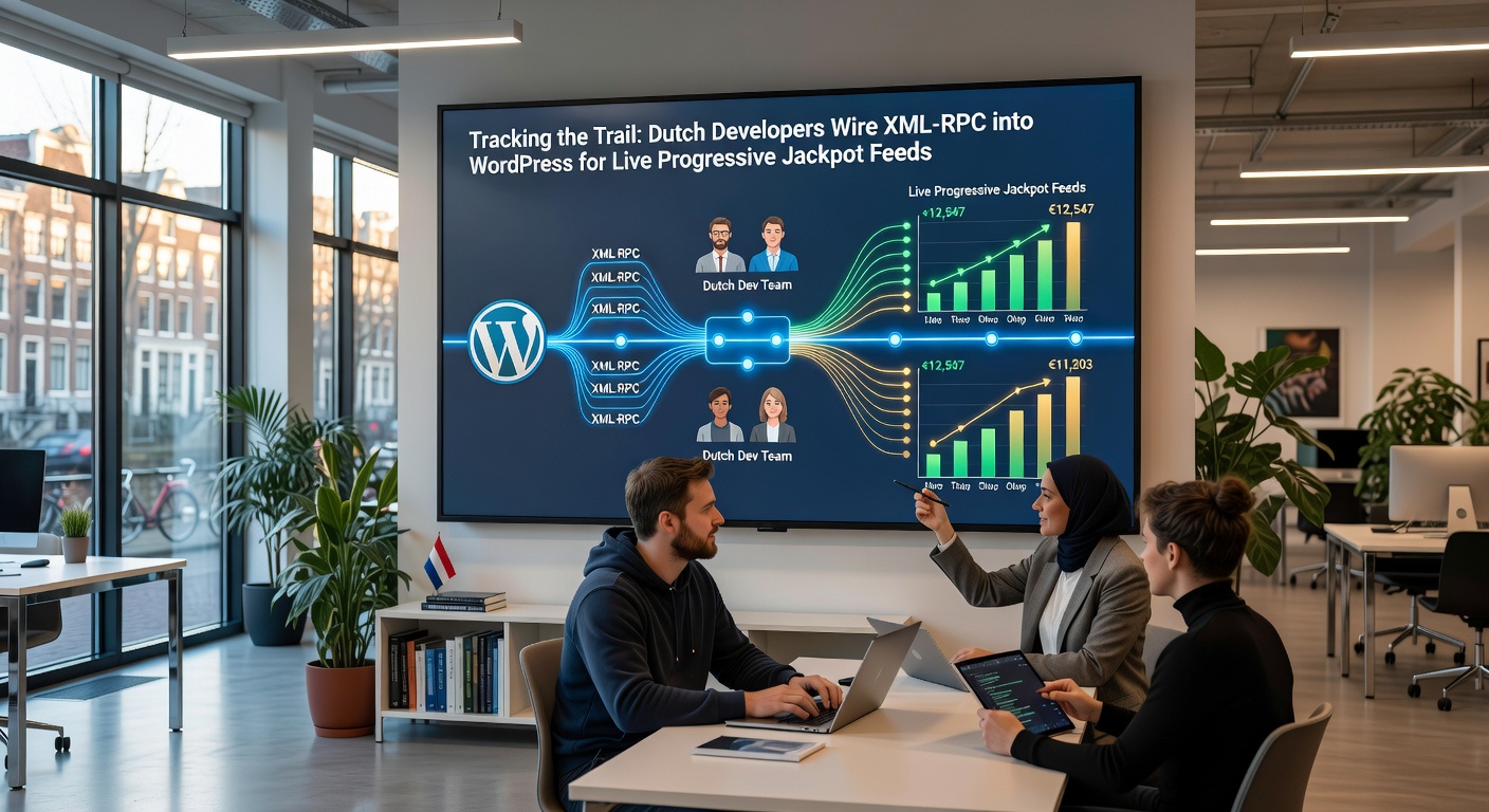 Schermafbeelding van een WordPress dashboard met XML-RPC integratie voor live jackpot feeds, tonen grafieken en real-time updates